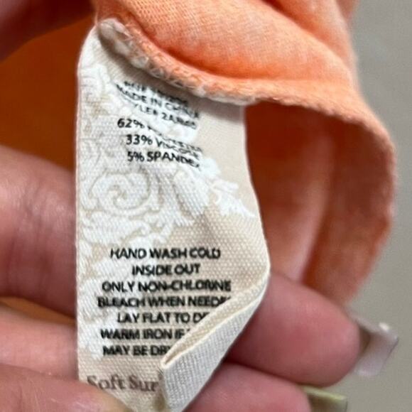 Soft Surroundings Coral Peach 3/4 Sleeve V-Neck Casual T-Shirt Tunic Size Medium - Picture 5 of 6